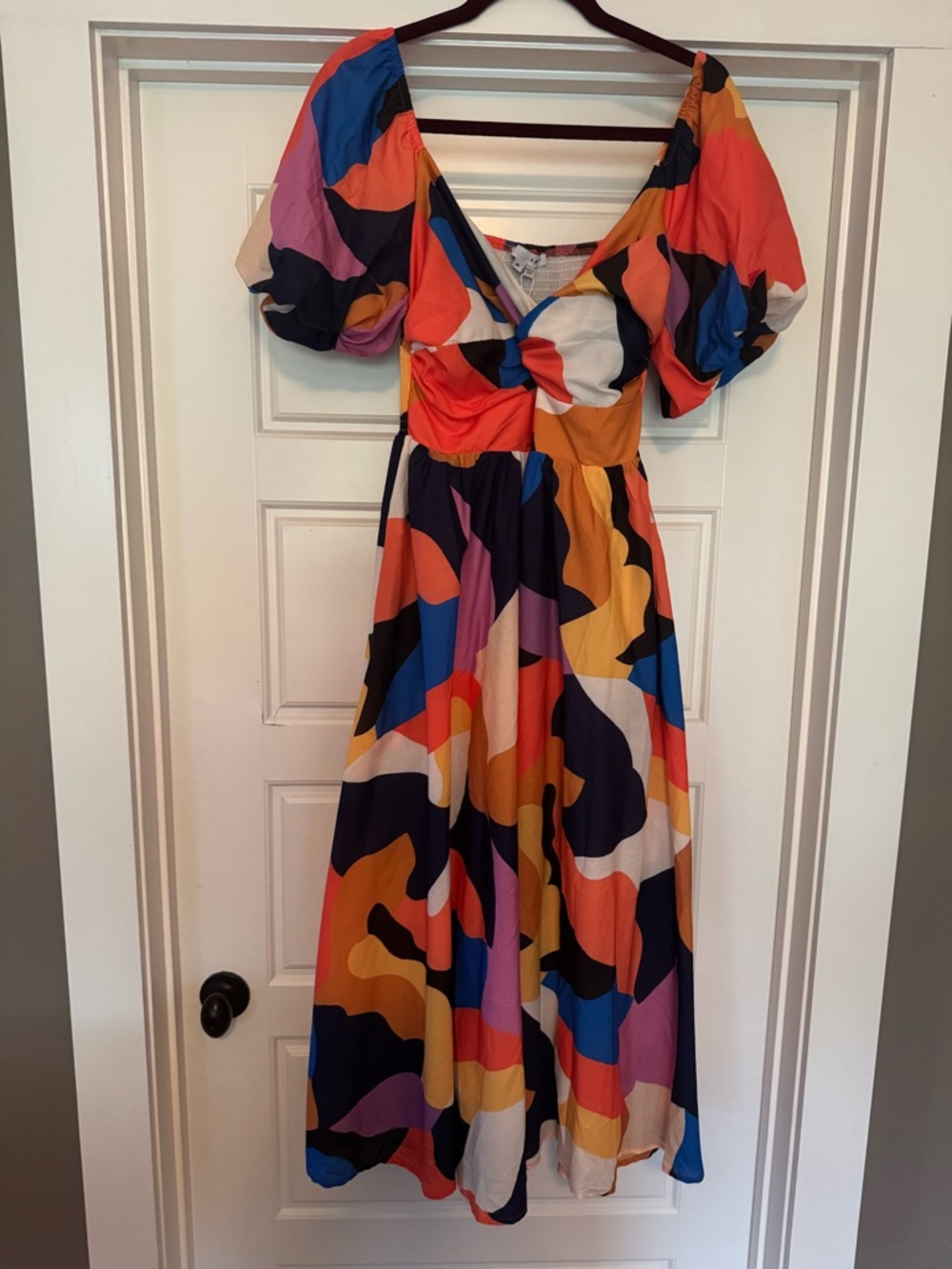 Baltic Born Multicolor Abstract Midi Dress - Orange, Blue, Pink, Yellow, Black